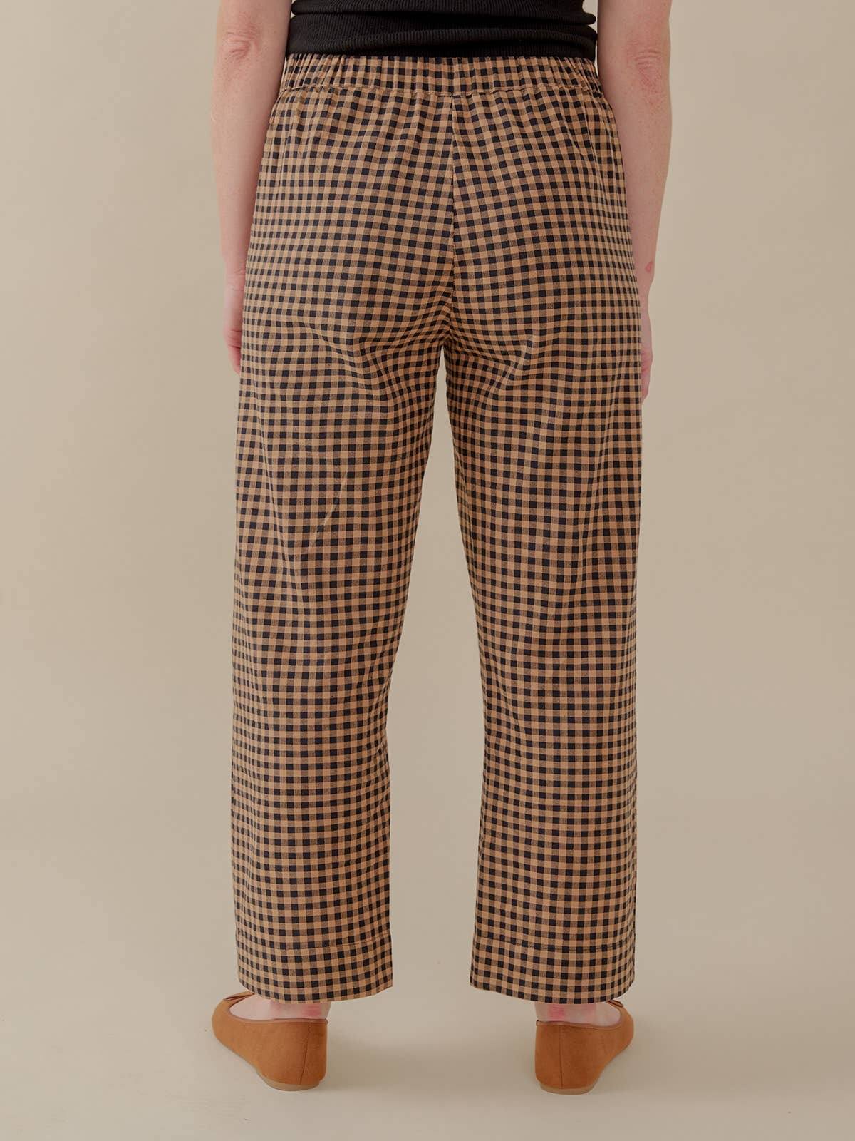 Emmy Drawstring Pant Black and Tan Small Gingham