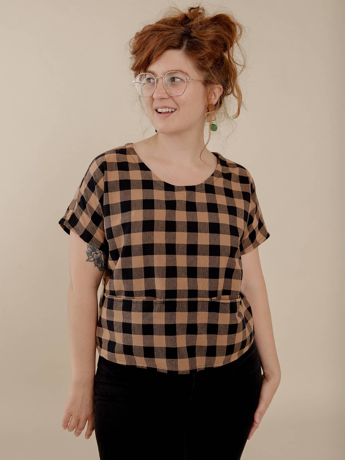 Odelia Top Black and Tan Gingham