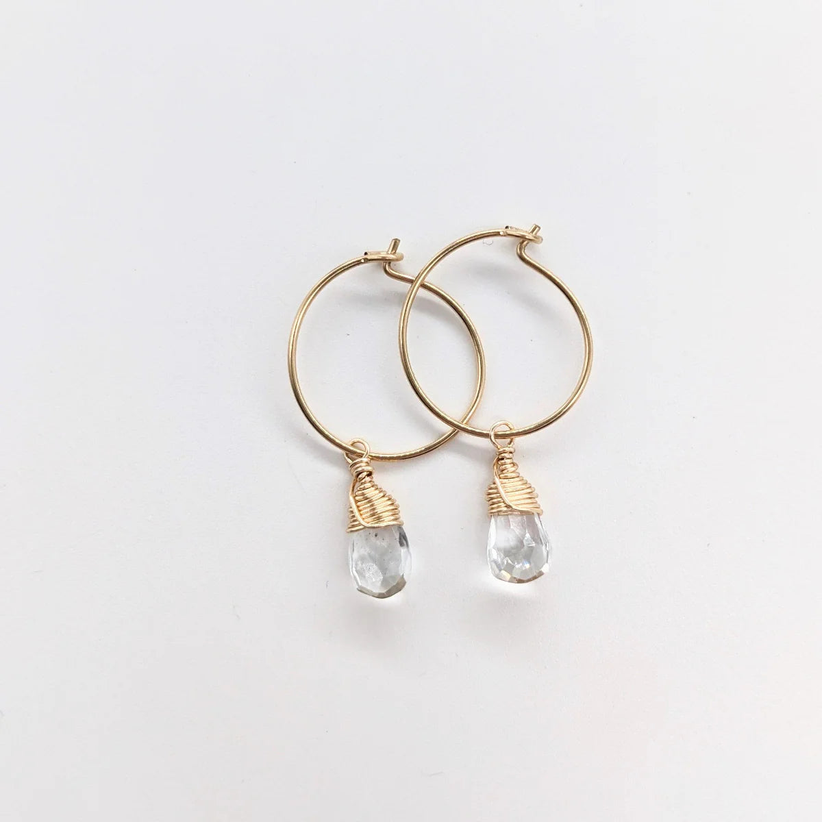 Aqua Quartz Charm Mini Hoop Earrings in 14K Gold Filled