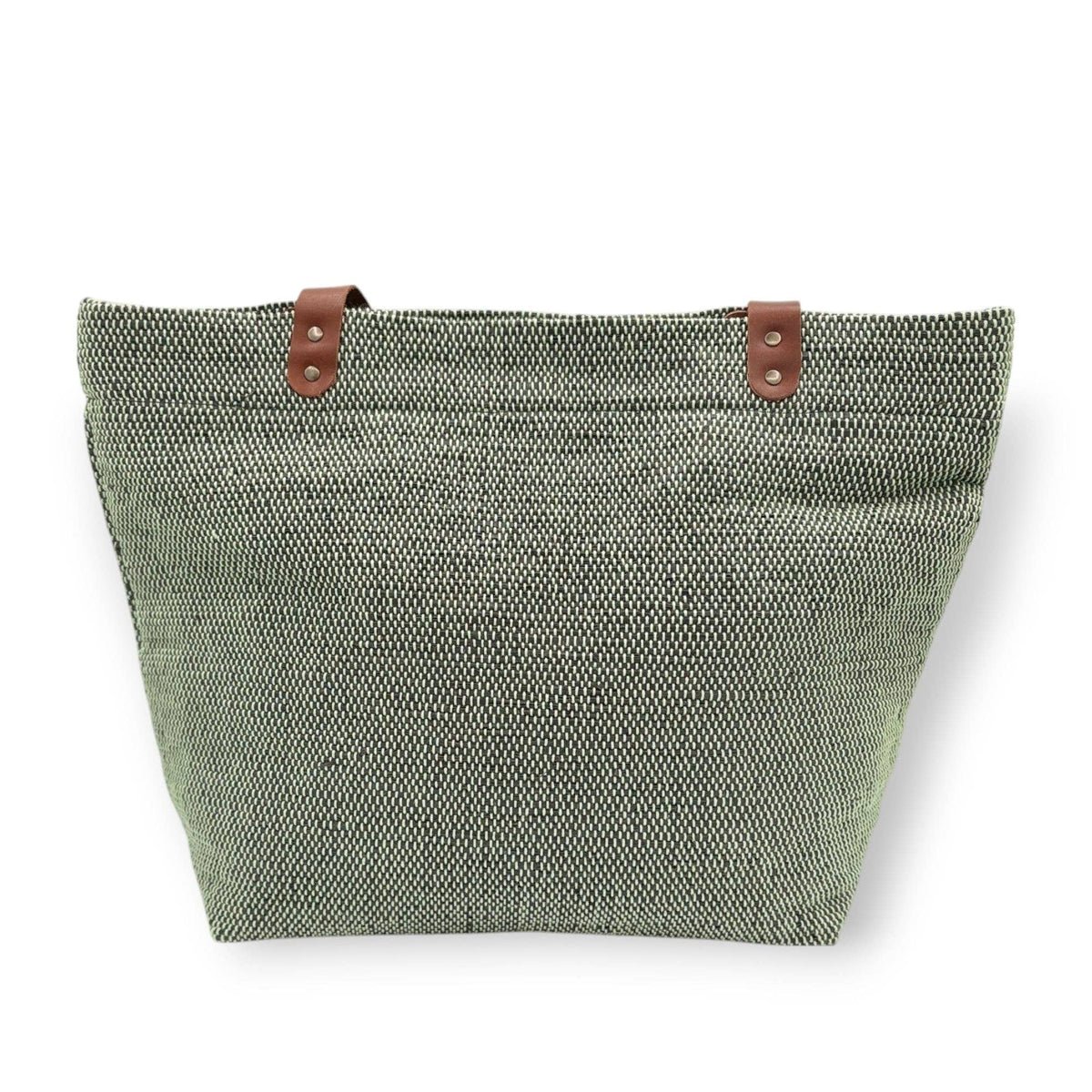 Upcycled Tote Bag with Leather Straps - Black & Mint