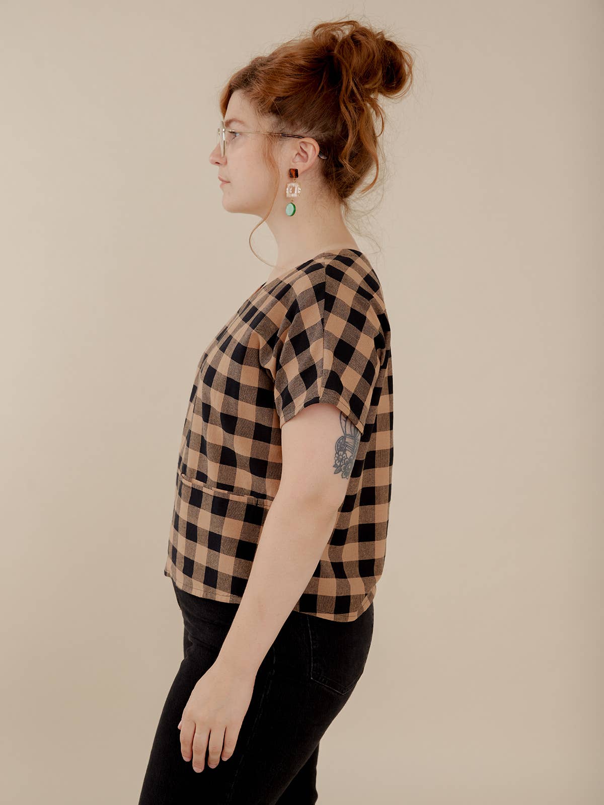 Odelia Top Black and Tan Gingham