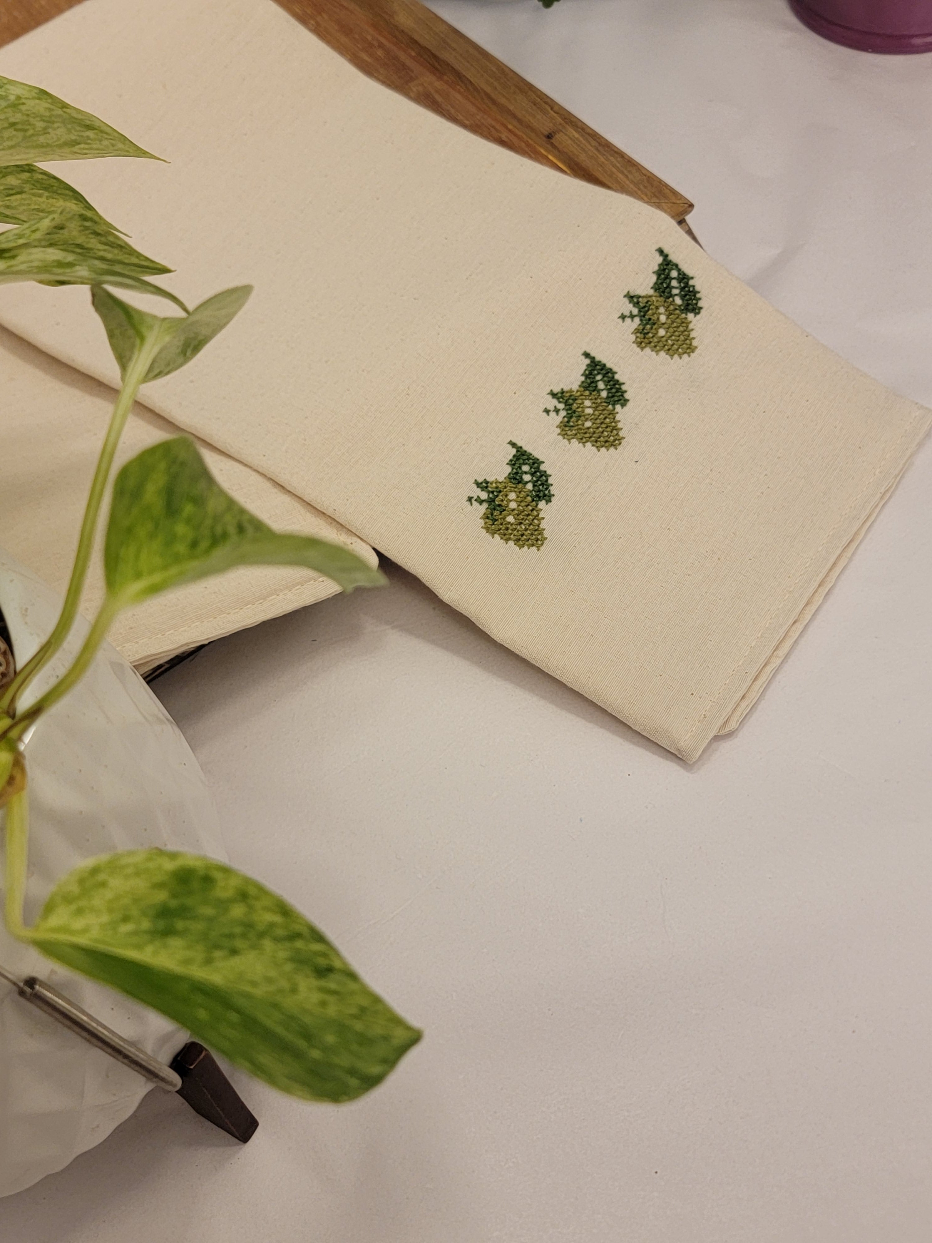 Strawberry Tatreez Tea Towel (Green)