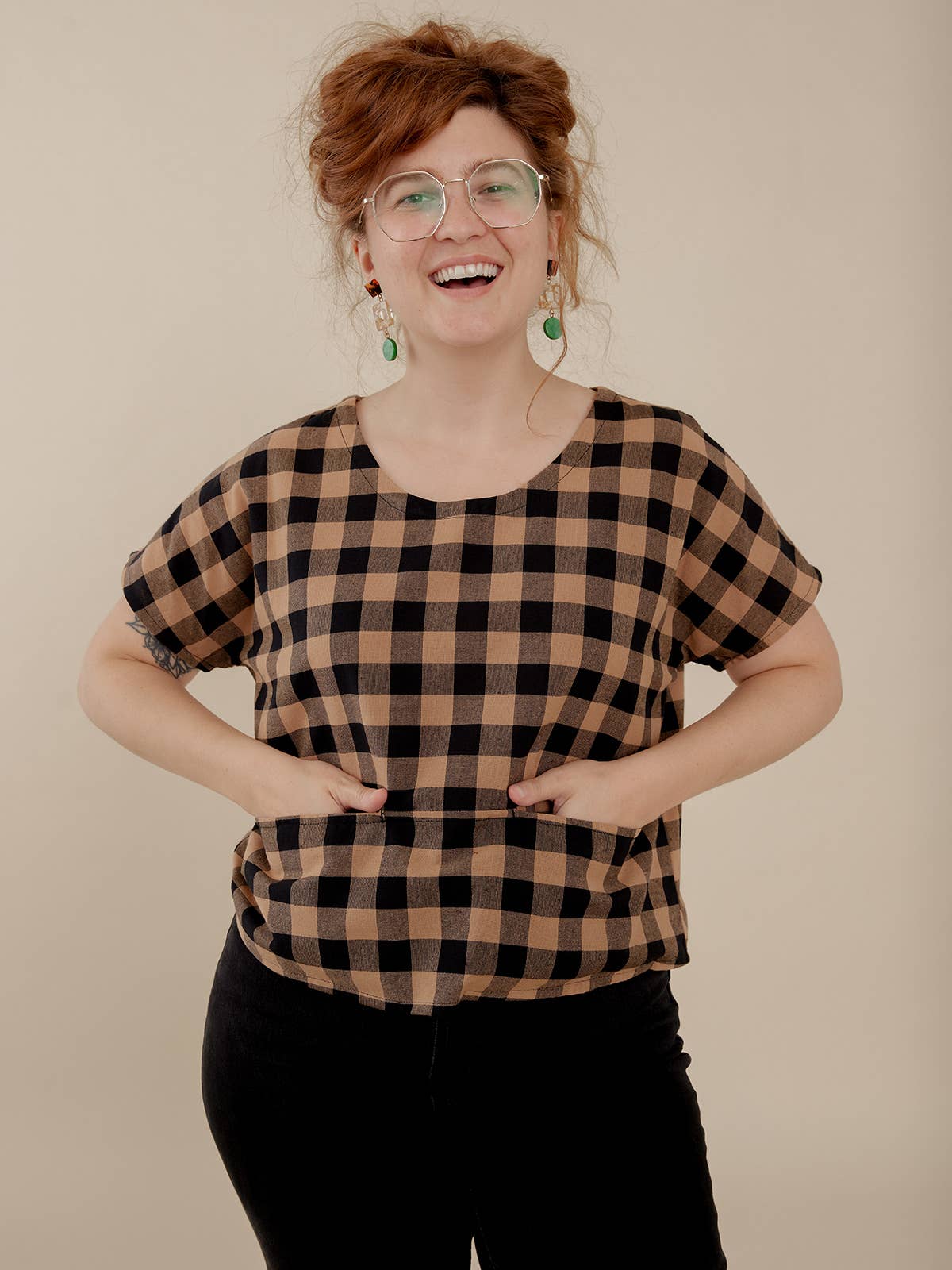 Odelia Top Black and Tan Gingham