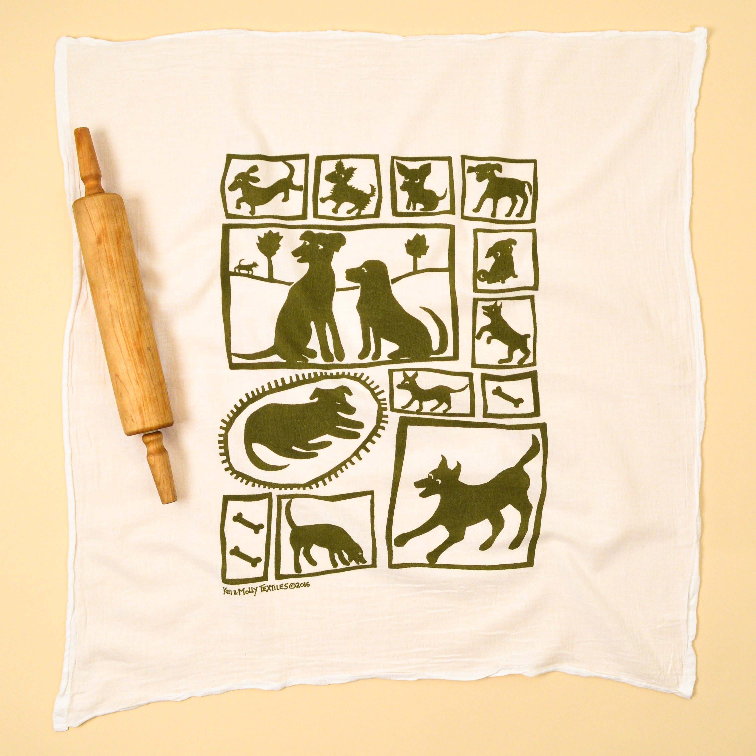 Flour Sack Dish Towel - Dogs