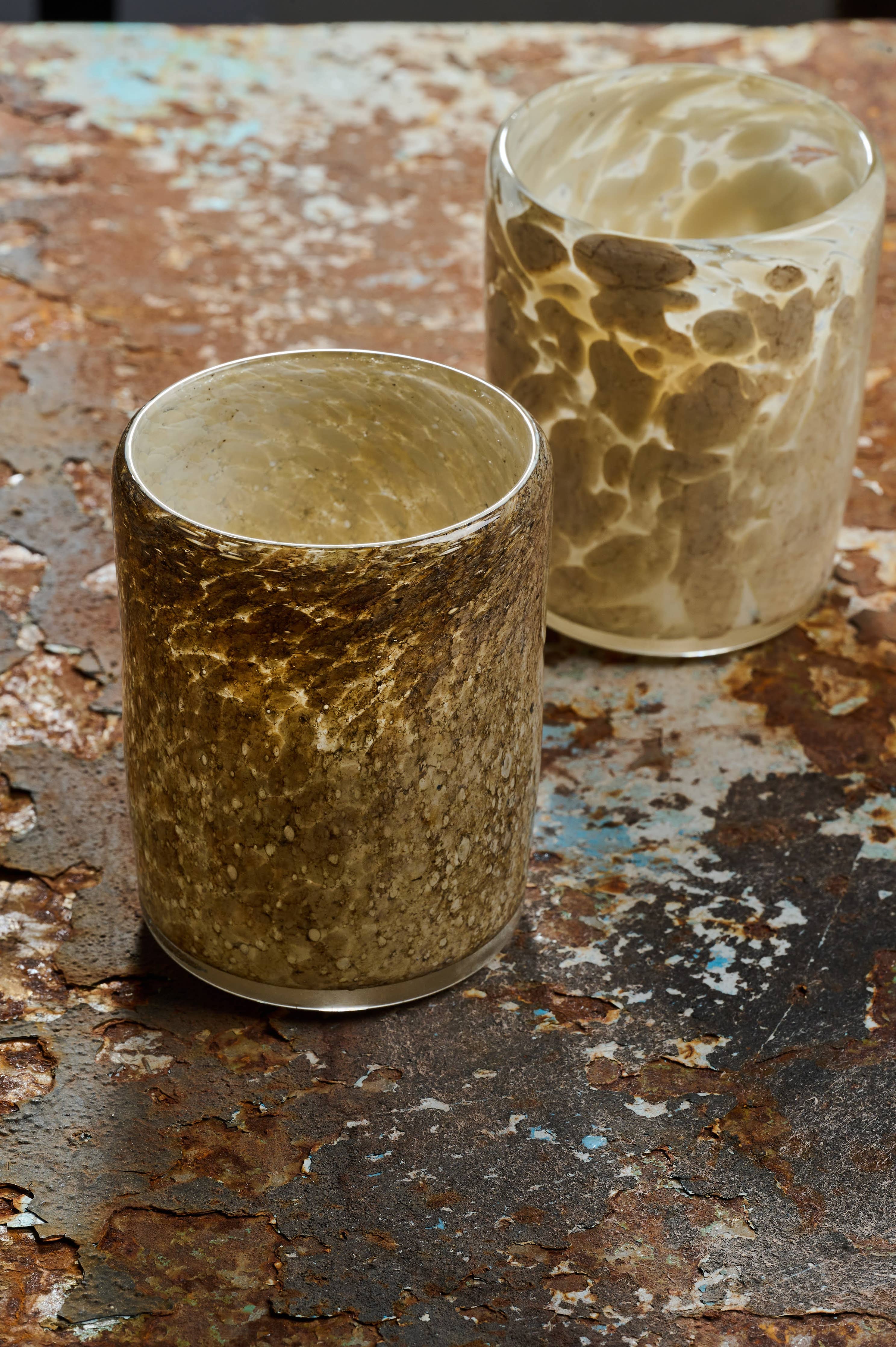 Hand Blown Glass Tumbler: Brown Marble