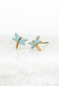 Dragonfly Studs in Mint - 14K Gold and Enamel Studs