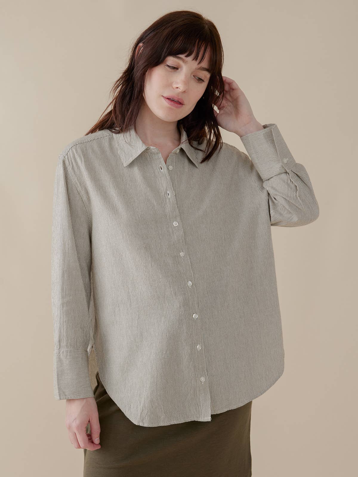 Mae Oversized Shirt Olive Stripe