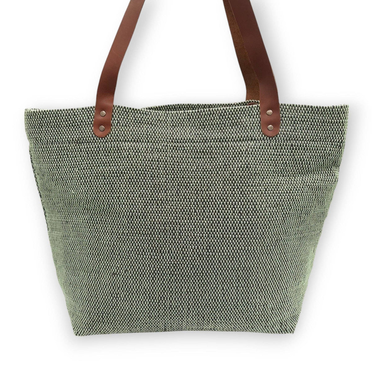 Upcycled Tote Bag with Leather Straps - Black & Mint