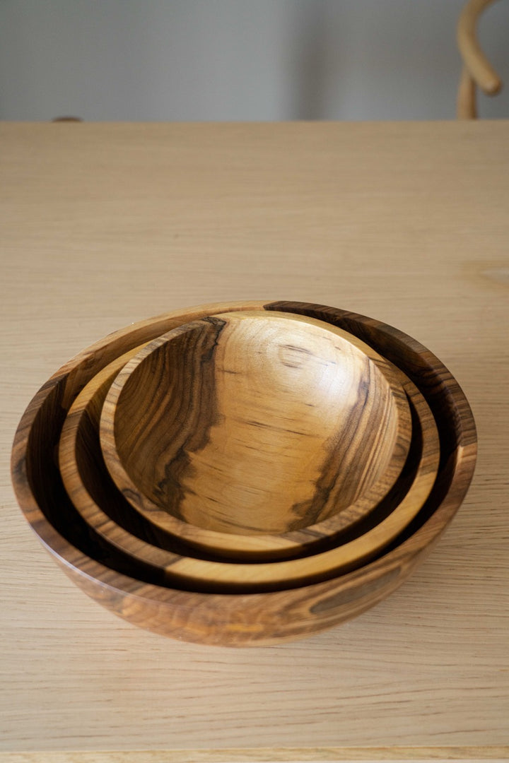 Hand-Carved Ukrainian Walnut Wood Nesting Bowl Set