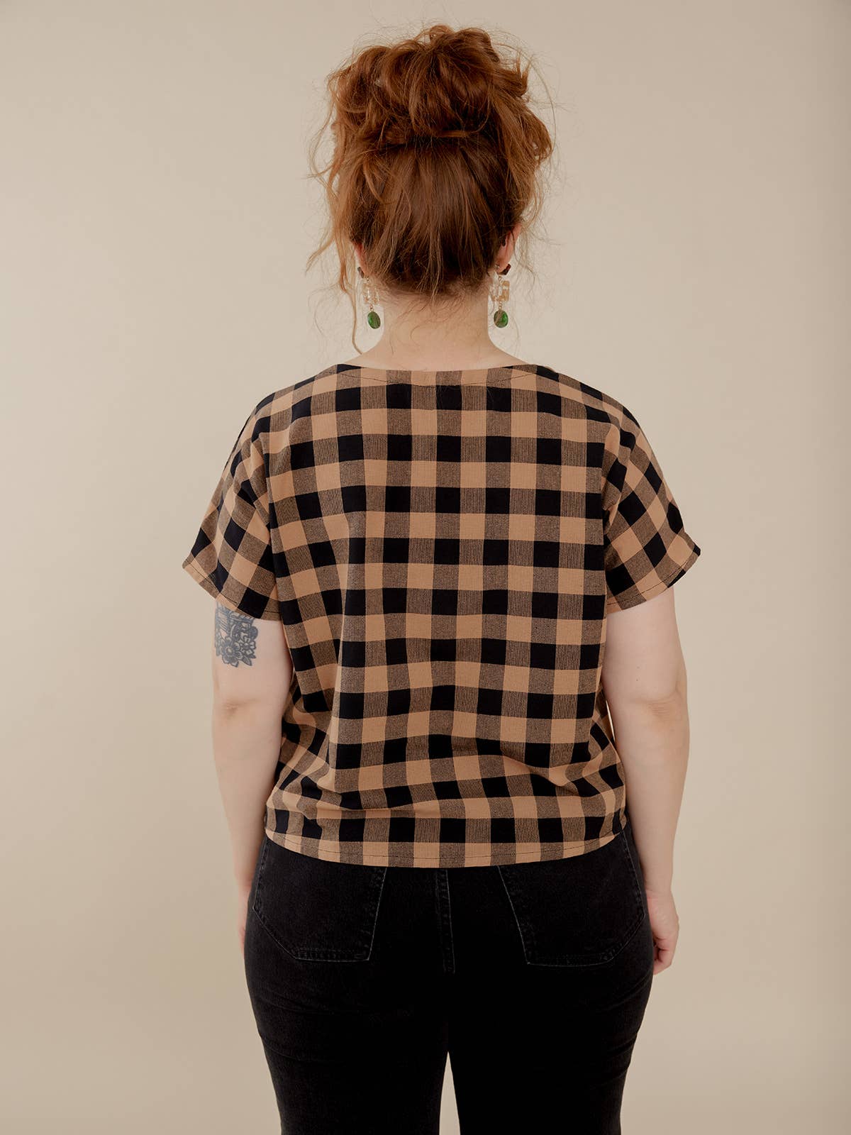 Odelia Top Black and Tan Gingham