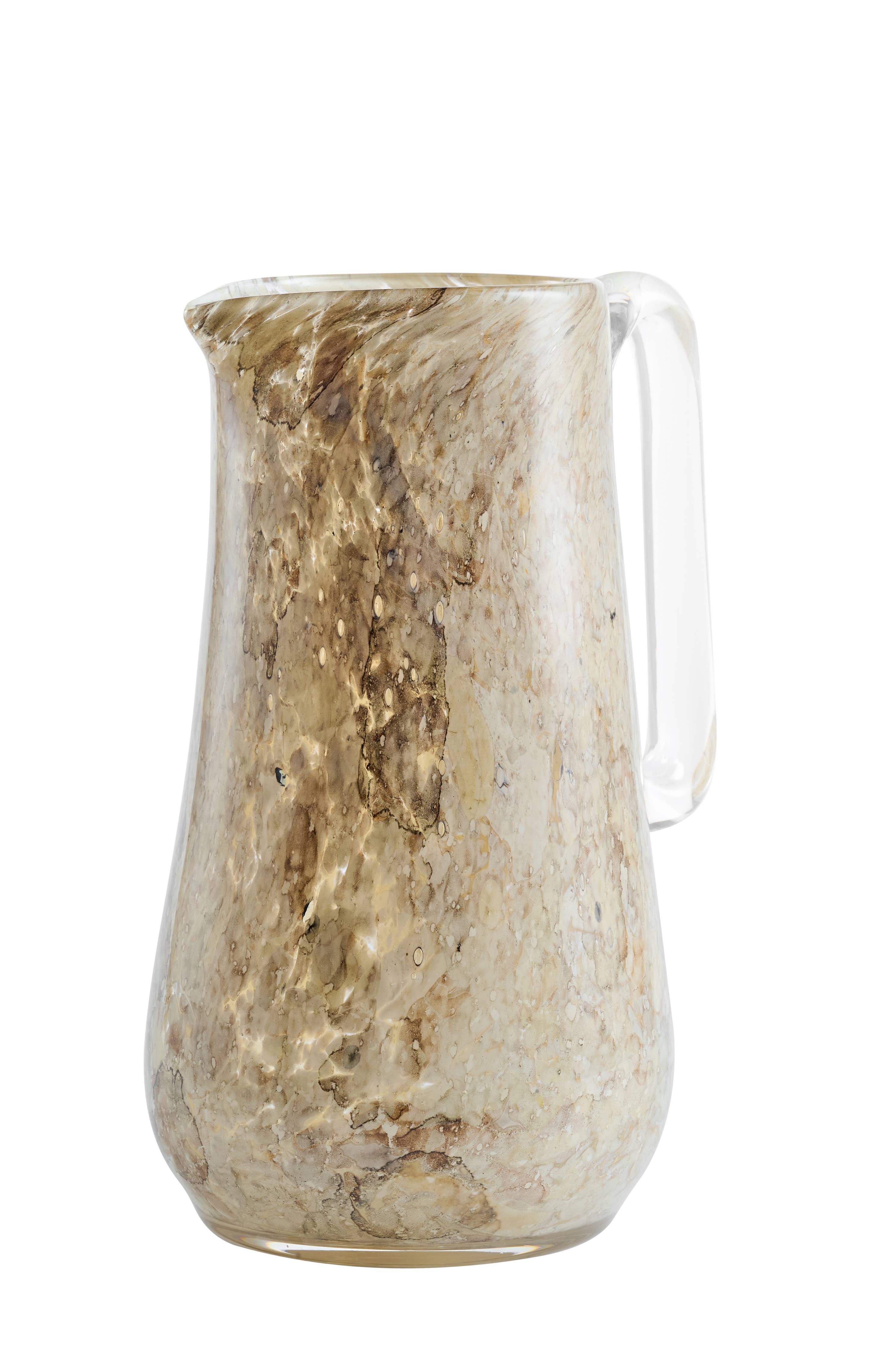 Hand Blown Glass Water Pitcher: Brown Marble
