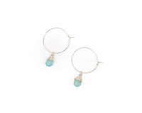 Aqua Chalcedony Gemstone Hoop Earrings in Sterling Silver