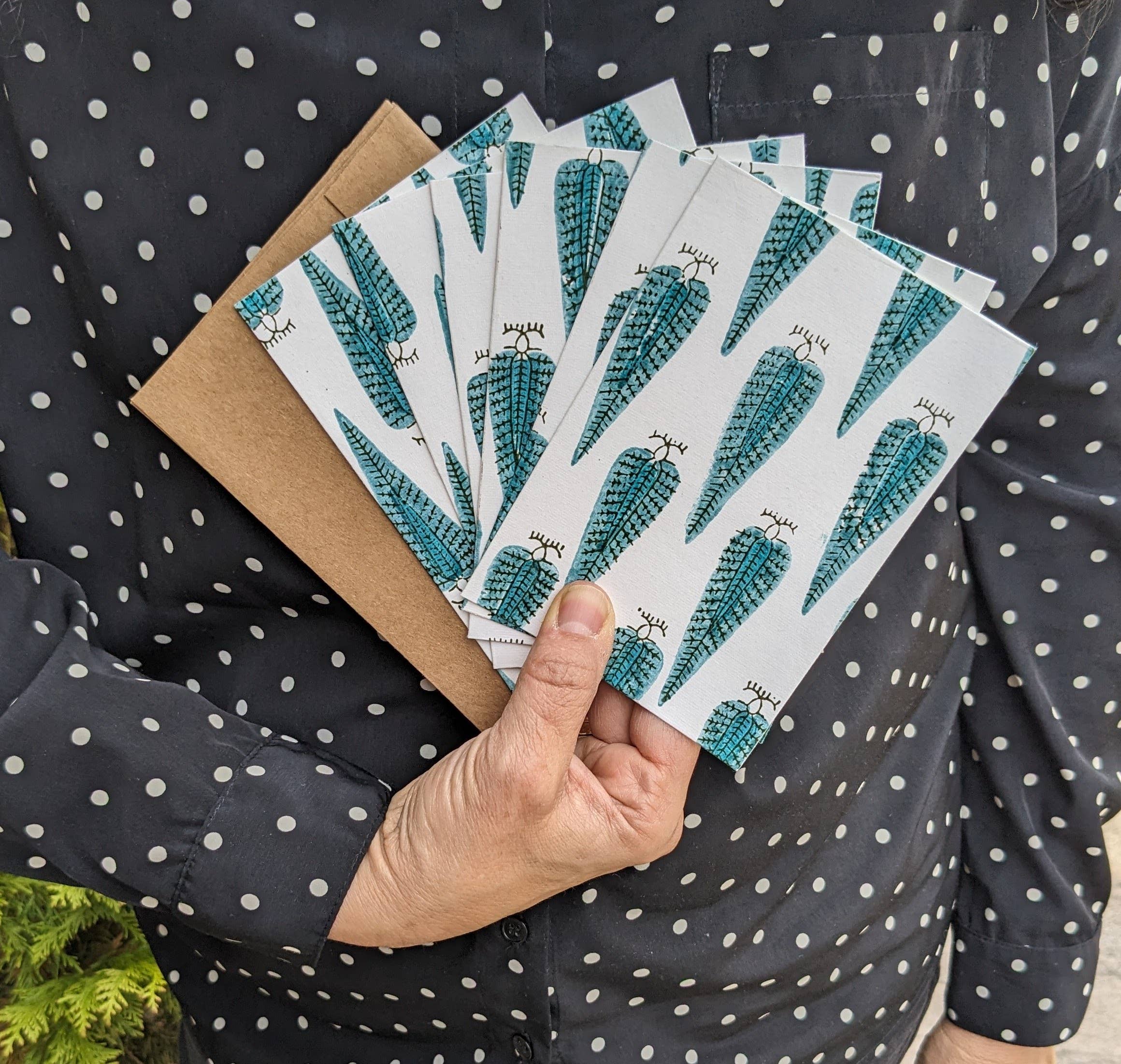 Block Print Peacock Card Set