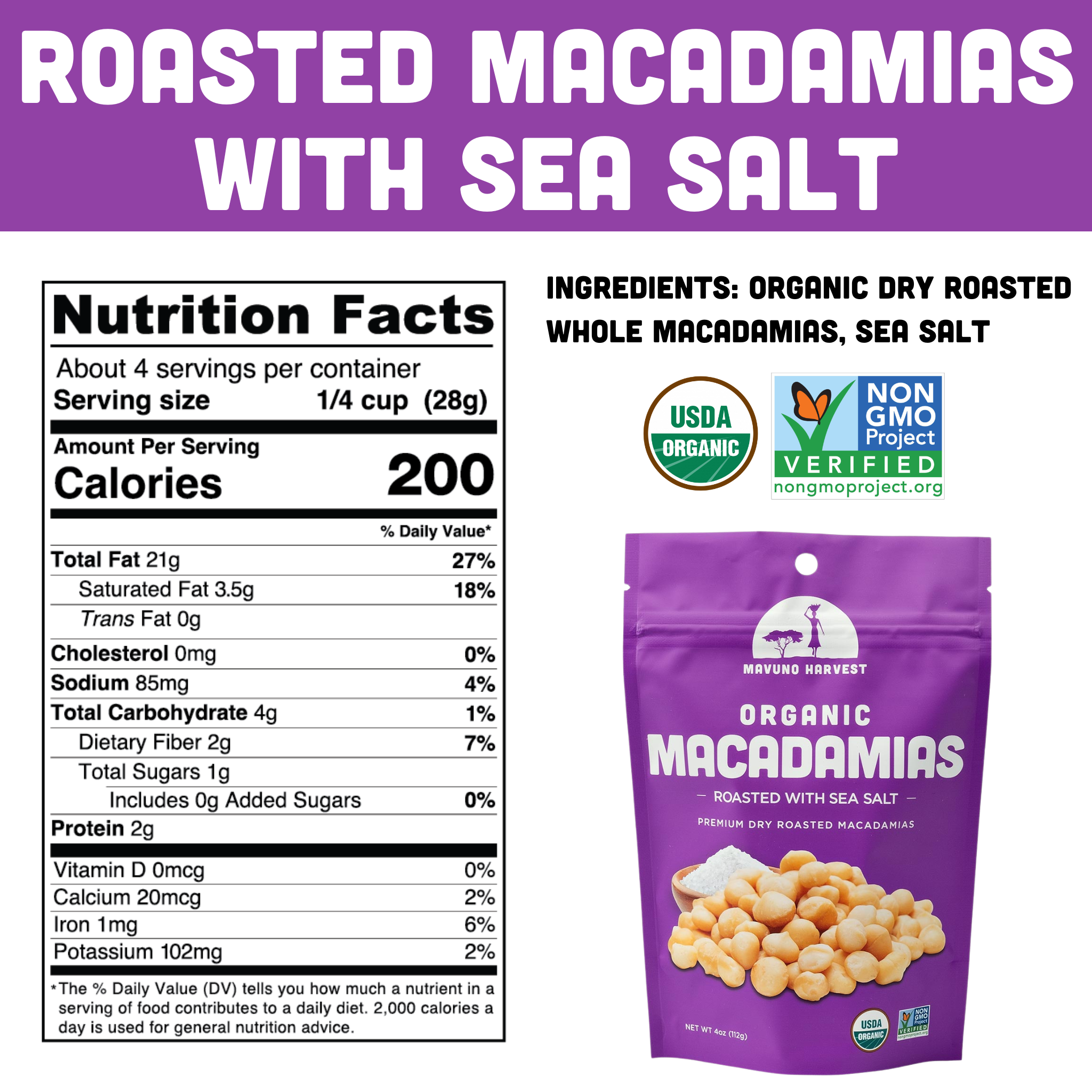 Organic Dry Roasted Macadamias with Sea Salt