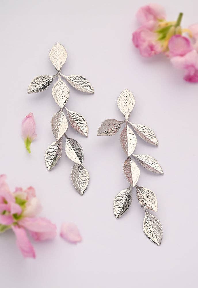 Cascade Leaf Earrings in Platinum