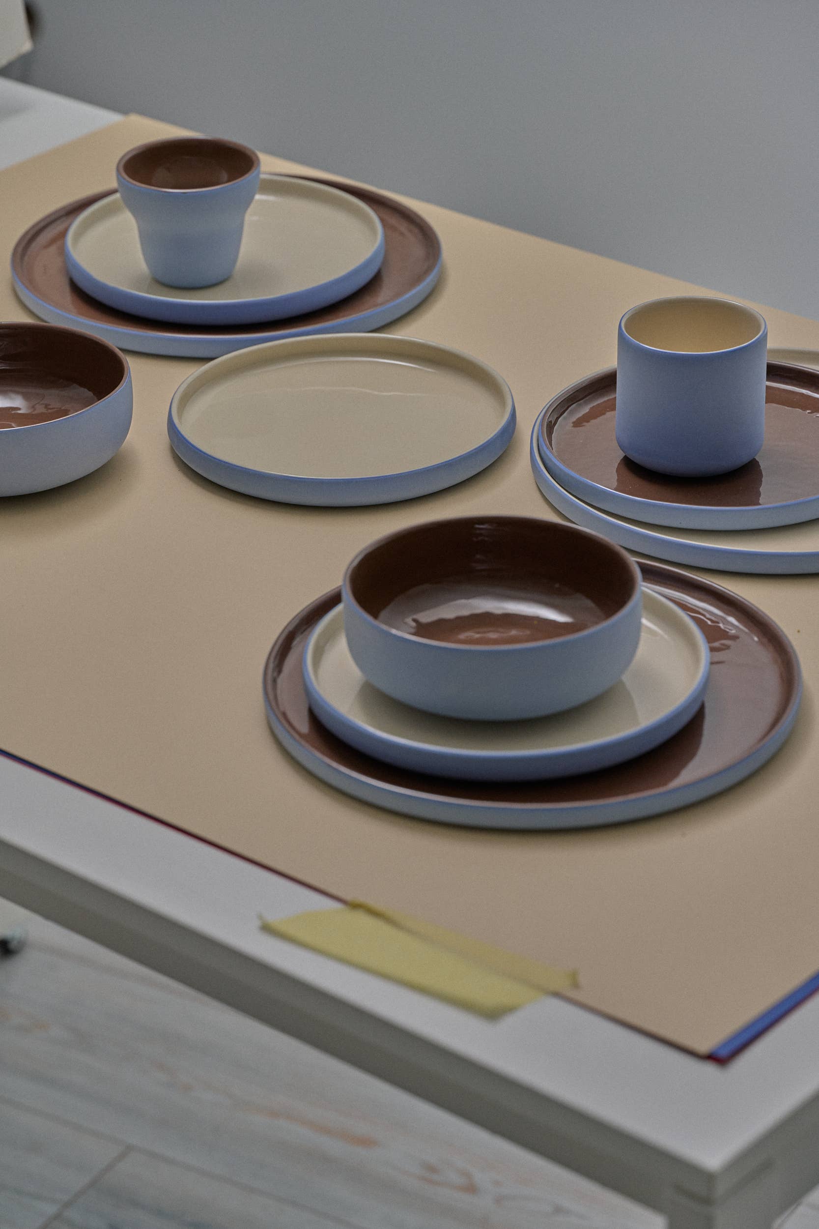 Handmade Porcelain Everyday Bowl. Forget-me-not/Chocolate
