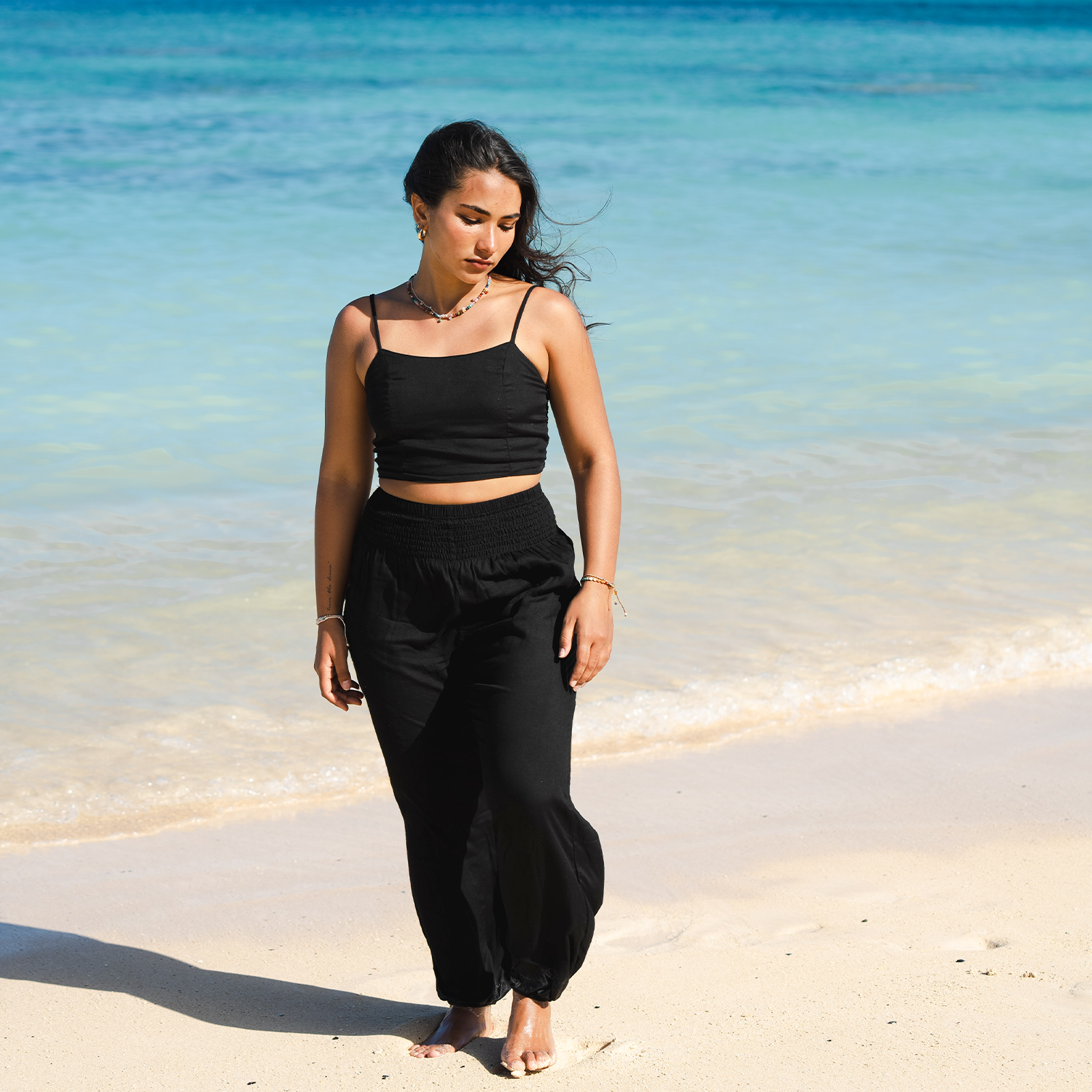 Black Harem Pants + Oasis Crop Top Set