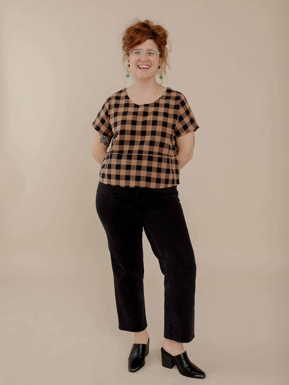 Odelia Top Black and Tan Gingham