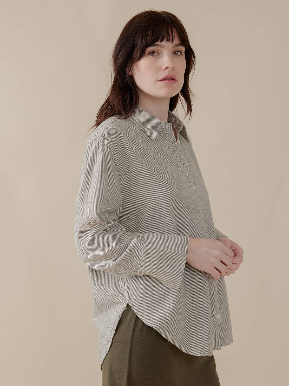 Mae Oversized Shirt Olive Stripe