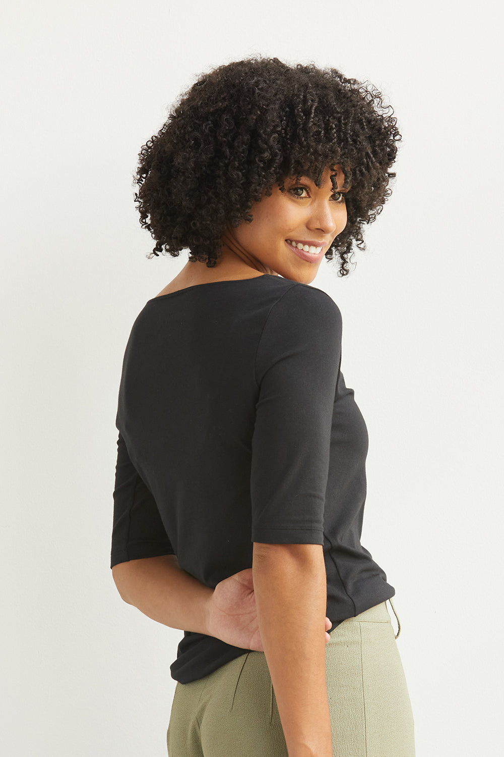 Women's Organic Cotton Elbow Sleeve Boat Neck Top