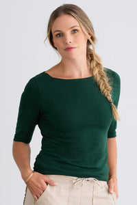 Women's Organic Elbow Sleeve Boat Neck Top