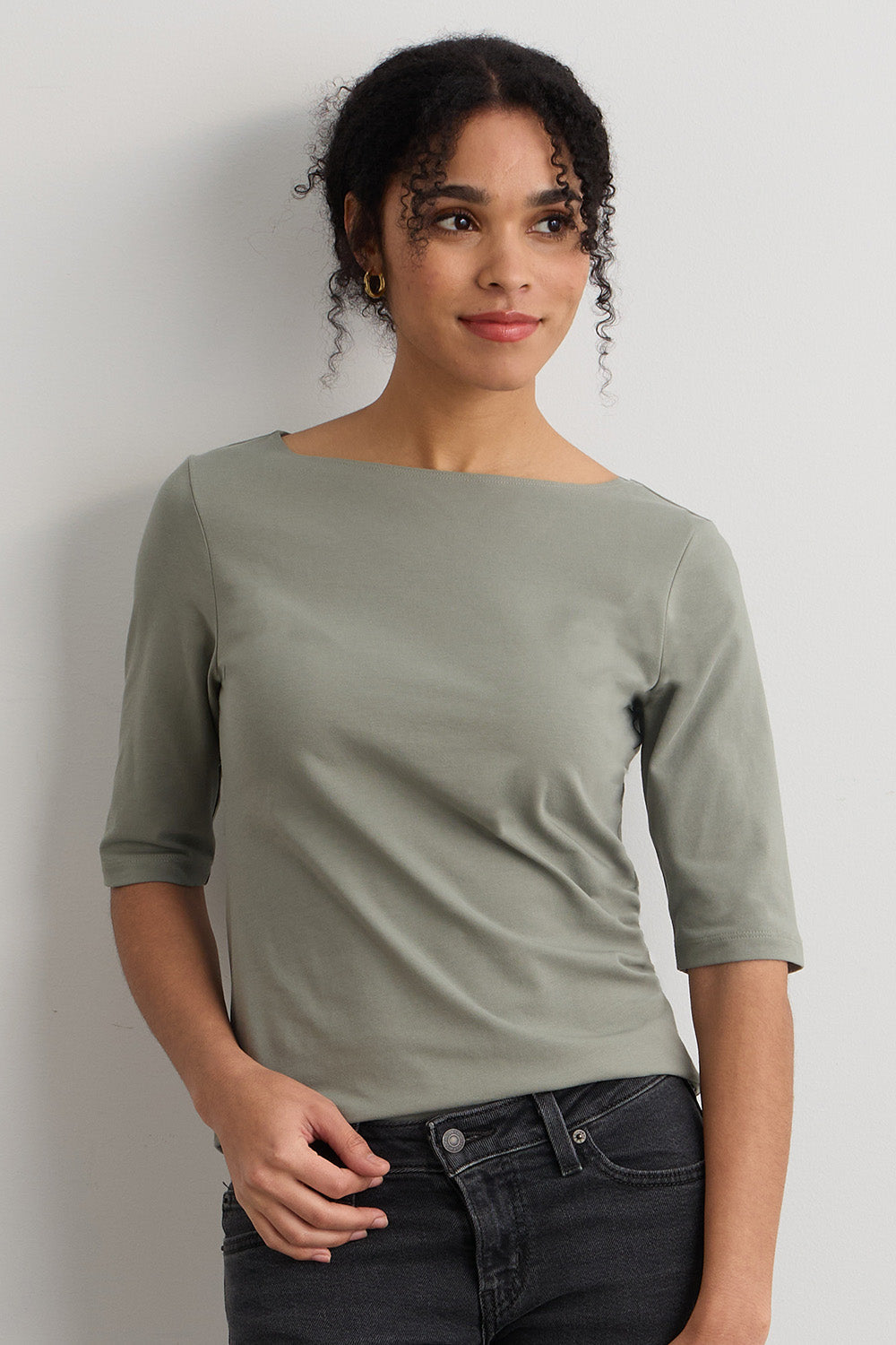 Women's Organic Elbow Sleeve Boat Neck Top