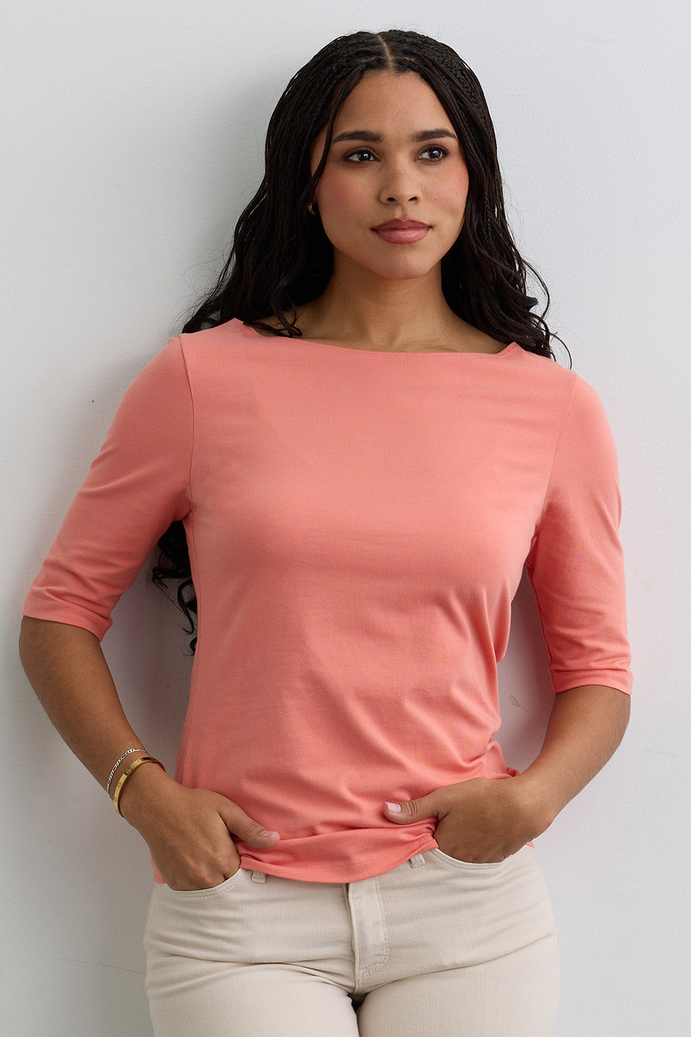 Women's Organic Elbow Sleeve Boat Neck Top