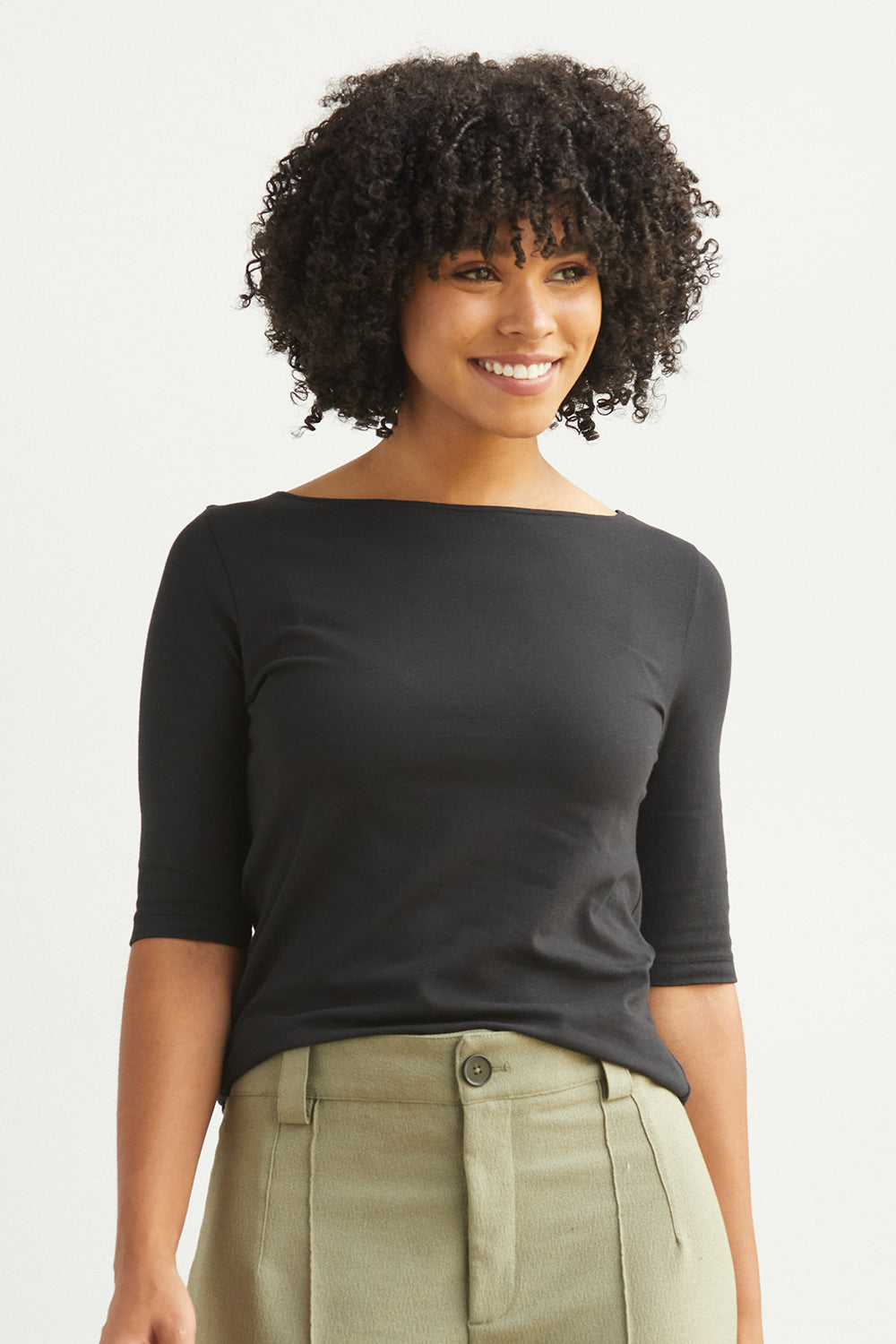 Women's Organic Cotton Elbow Sleeve Boat Neck Top