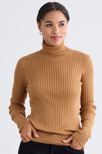 Women's Organic Cotton Ribbed Turtleneck Sweater