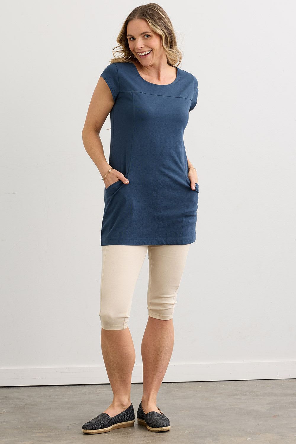 Women's Organic Cotton Cap Sleeve Tunic with Pockets