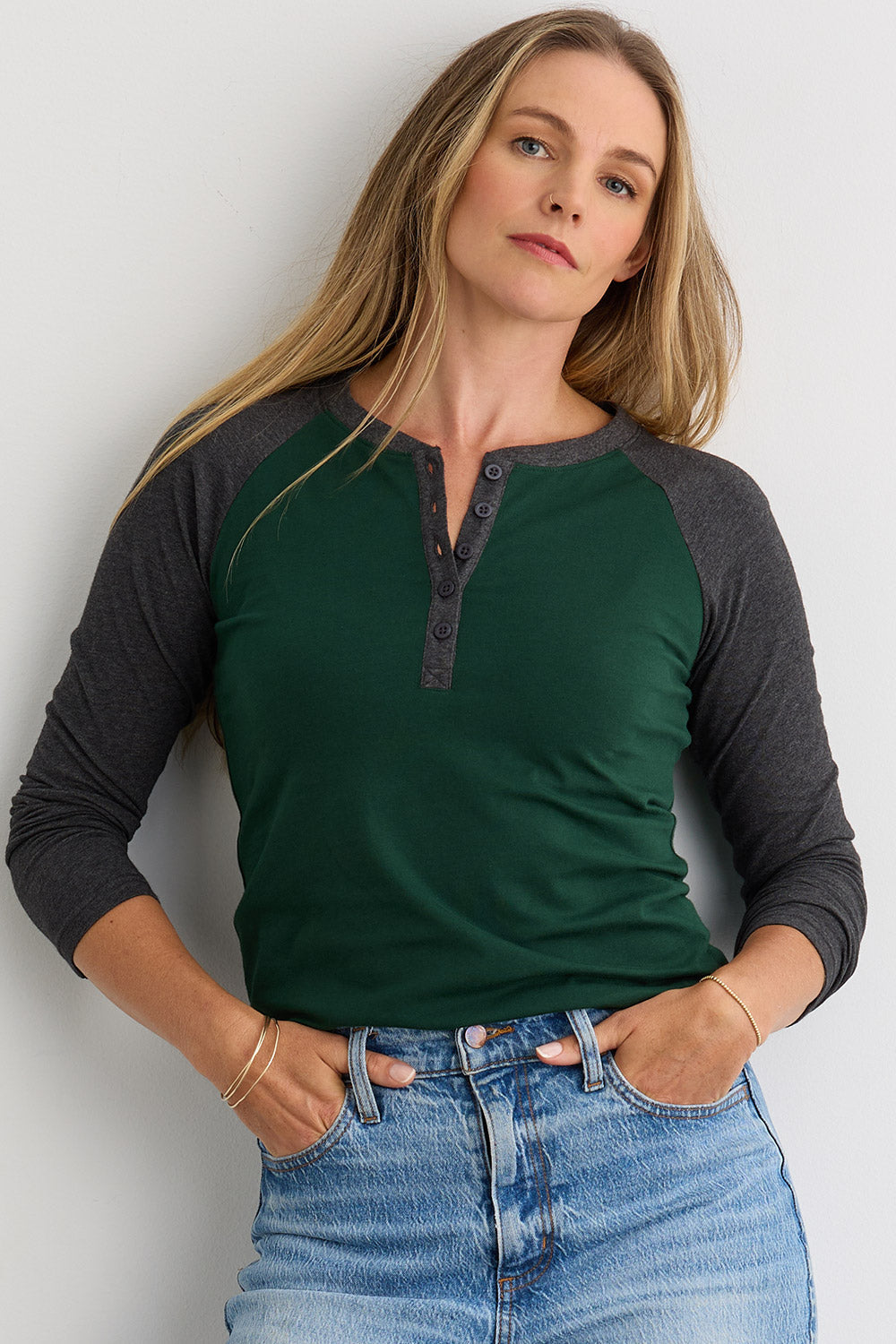 Women's Organic Cotton Long Sleeve Raglan Henley