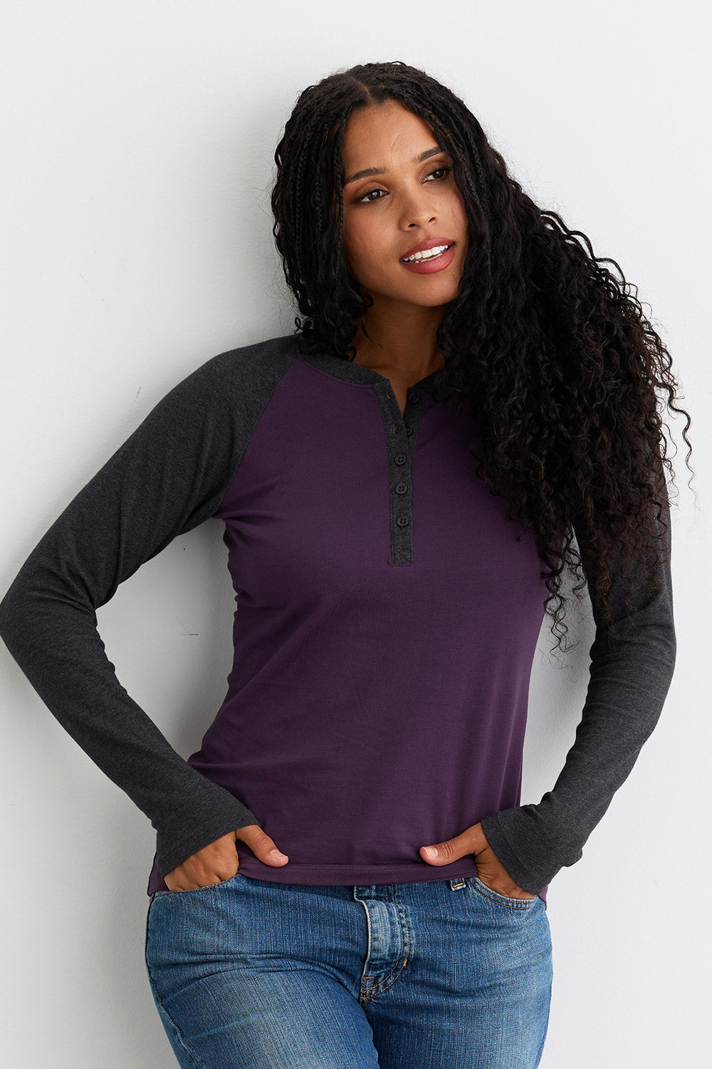 Women's Organic Cotton Long Sleeve Raglan Henley