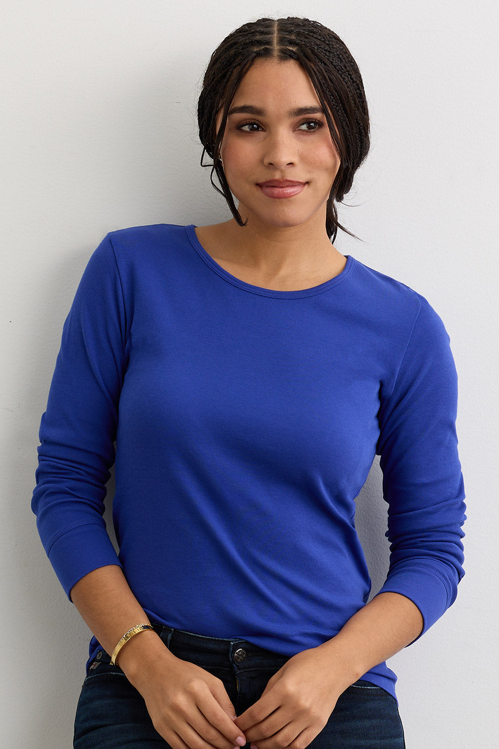 Women's Luxe 100% Organic Cotton Jewel Neck Long Sleeve Tee
