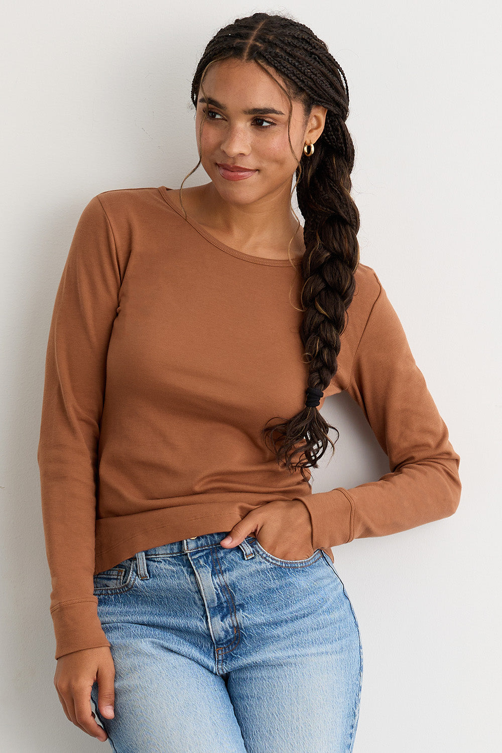 Women's Luxe 100% Organic Cotton Jewel Neck Long Sleeve Tee