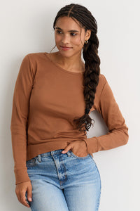 Women's Luxe 100% Organic Cotton Jewel Neck Long Sleeve Tee