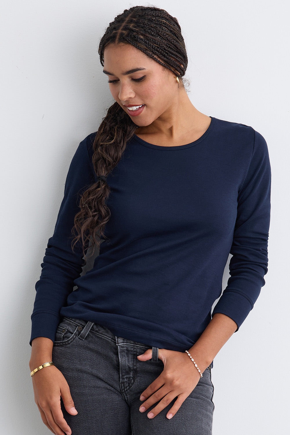 Women's Luxe 100% Organic Cotton Jewel Neck Long Sleeve Tee