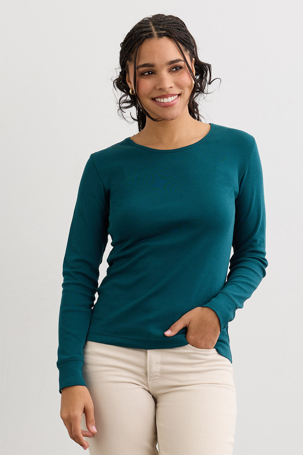 Women's Luxe 100% Organic Cotton Jewel Neck Long Sleeve Tee
