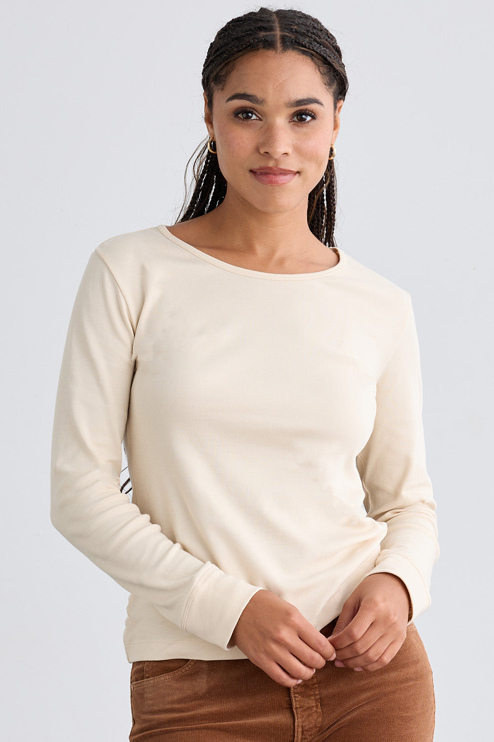 Women's Luxe 100% Organic Cotton Jewel Neck Long Sleeve Tee