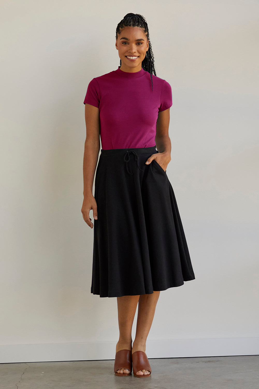 Women's 100% Organic Cotton Midi Skirt with Pockets