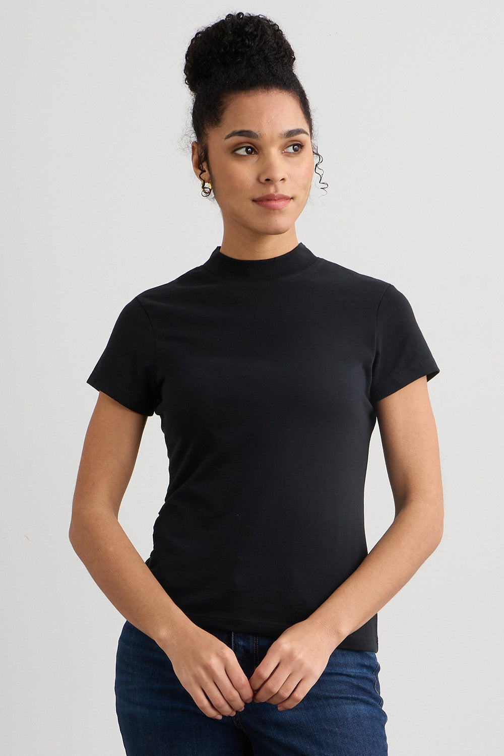 Women's Slim Organic Cotton Short Sleeve Mock Neck Top