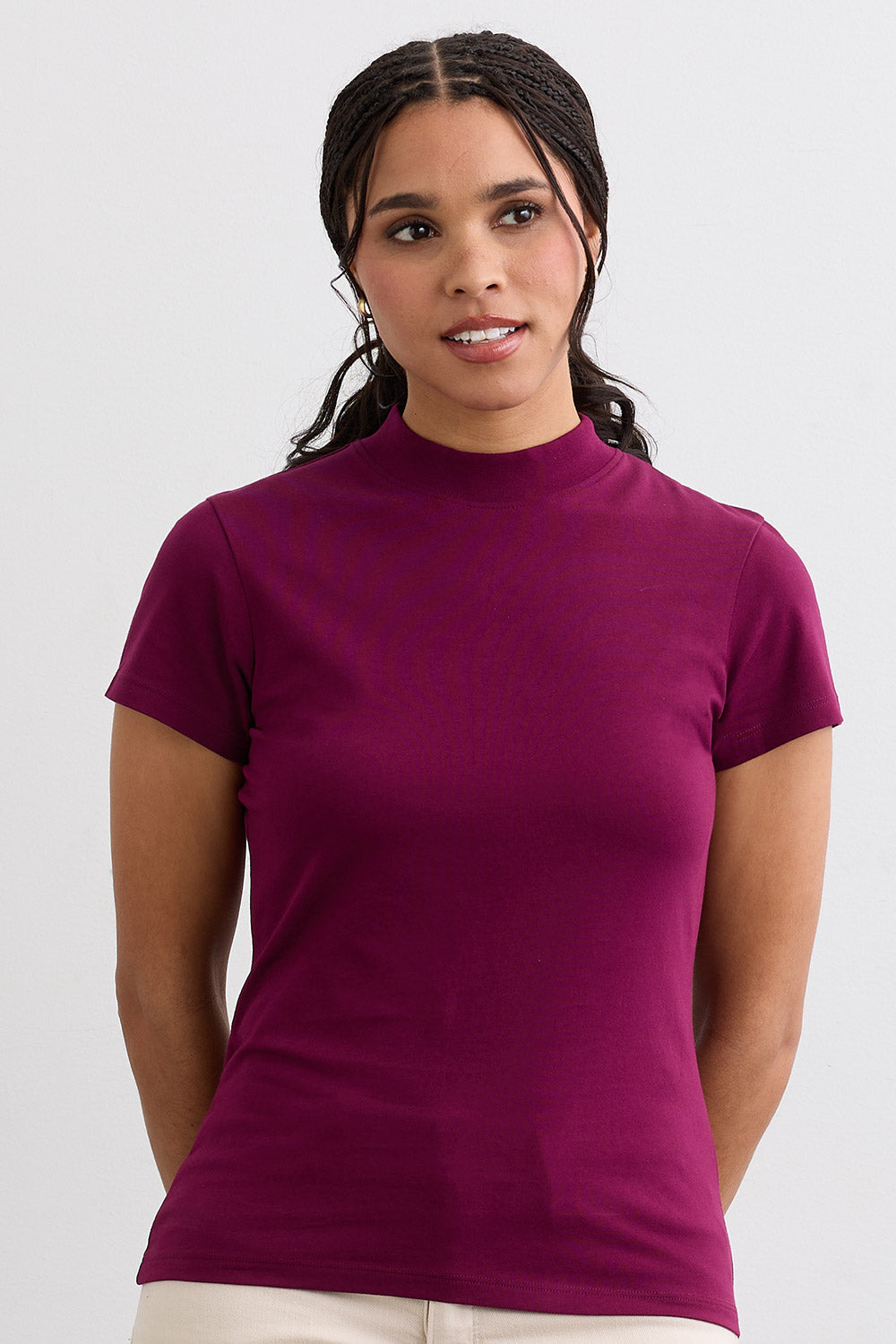 Women's Slim Organic Short Sleeve Mock Neck Top