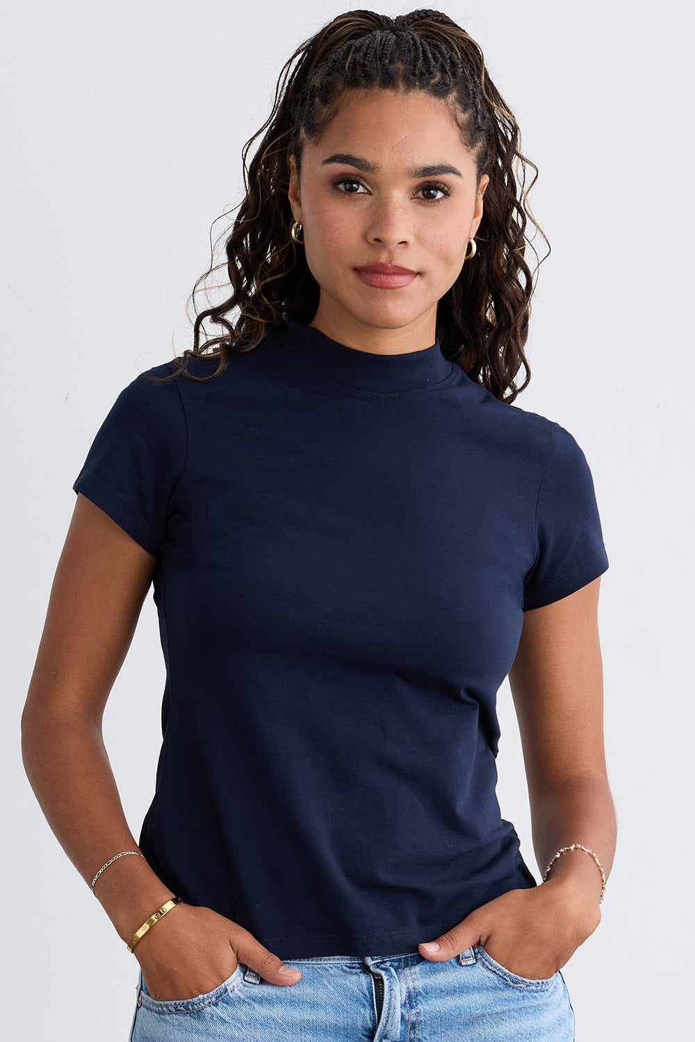 Women's Slim Organic Cotton Short Sleeve Mock Neck Top