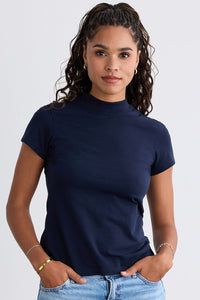 Women's Slim Organic Short Sleeve Mock Neck Top