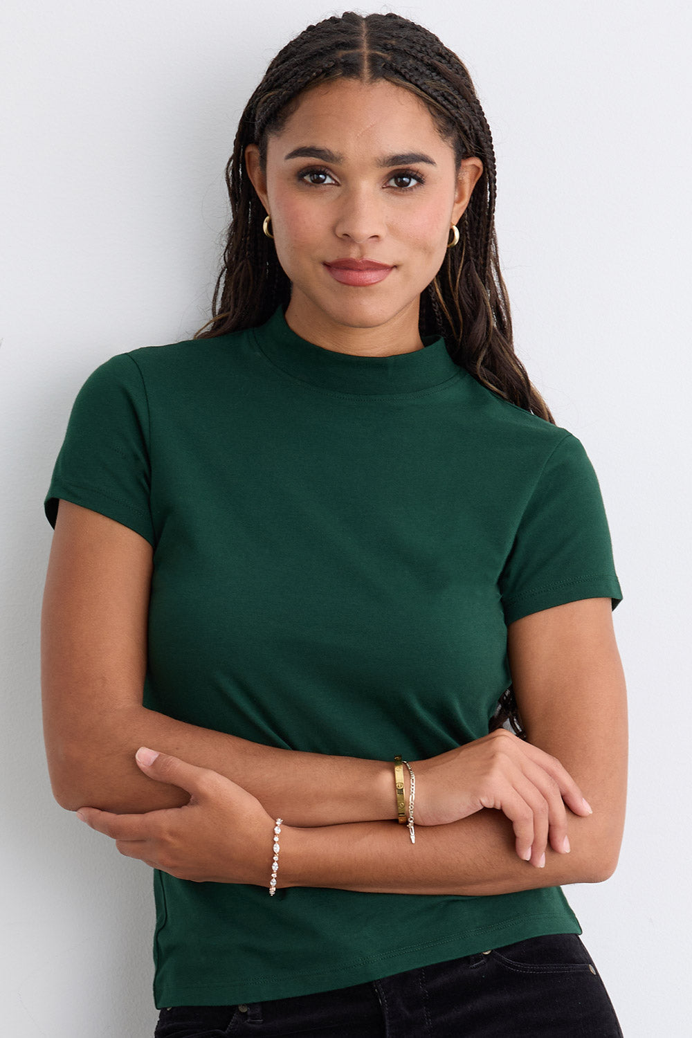 Women's Slim Organic Cotton Short Sleeve Mock Neck Top