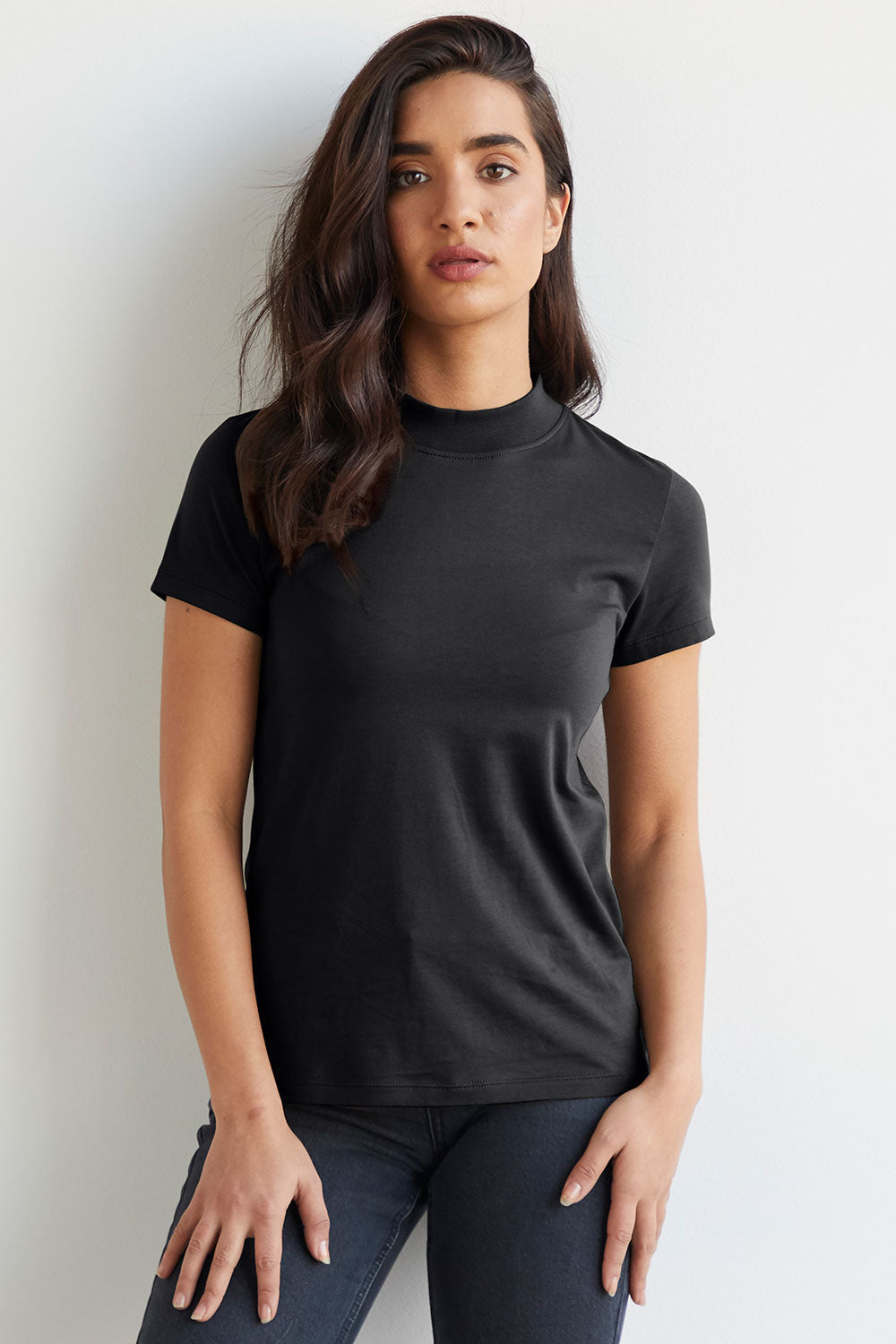 Women's Slim Organic Short Sleeve Mock Neck Top