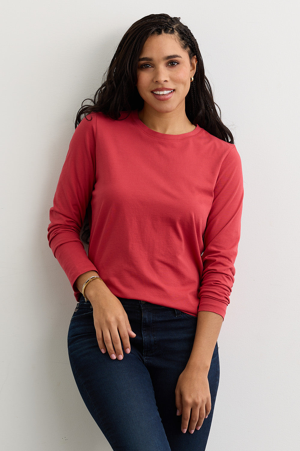 Women's 100% Organic Cotton Relaxed Long Sleeve Crew Neck T-Shirt