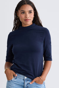 Women's Organic Half Sleeve Mock Neck T-Shirt