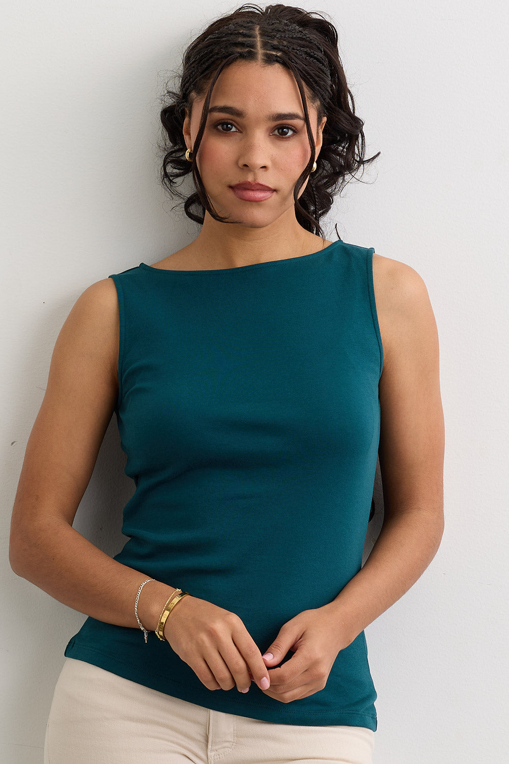 Women's Luxe 100% Organic Cotton Sleeveless Boat Neck Tee