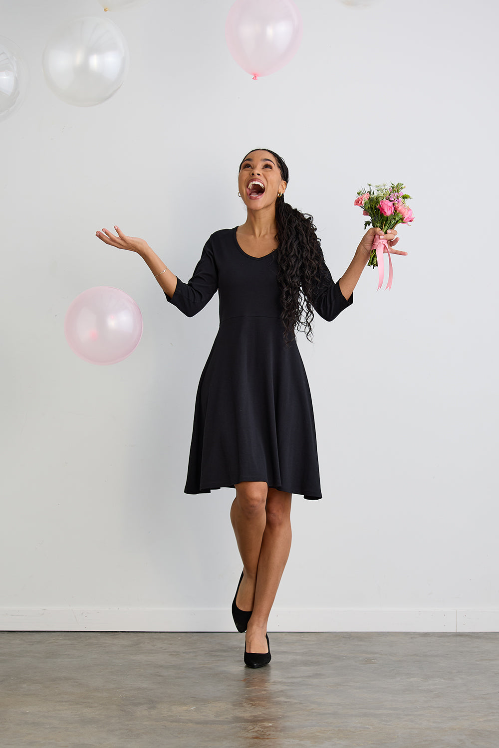 Women's 100% Organic Cotton 3/4 Sleeve V-Neck Dress