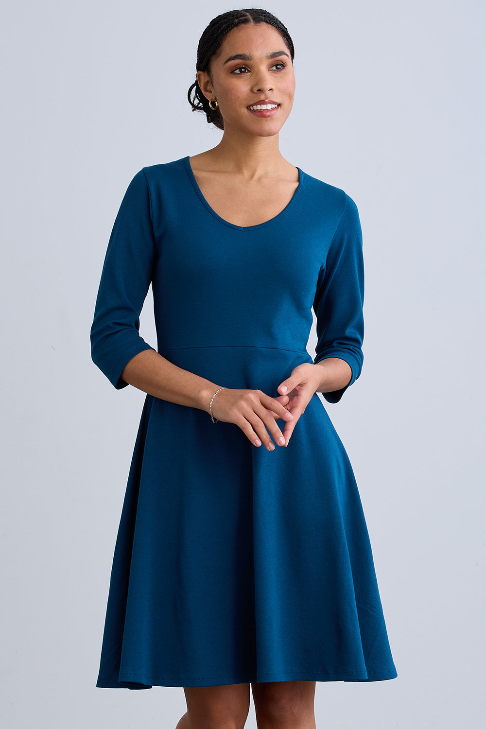Women's 100% Organic Cotton 3/4 Sleeve V-Neck Dress